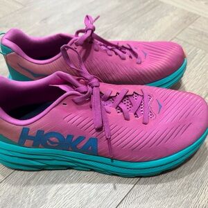 Hoka Fuchsia and Aqua Athletic Shoes